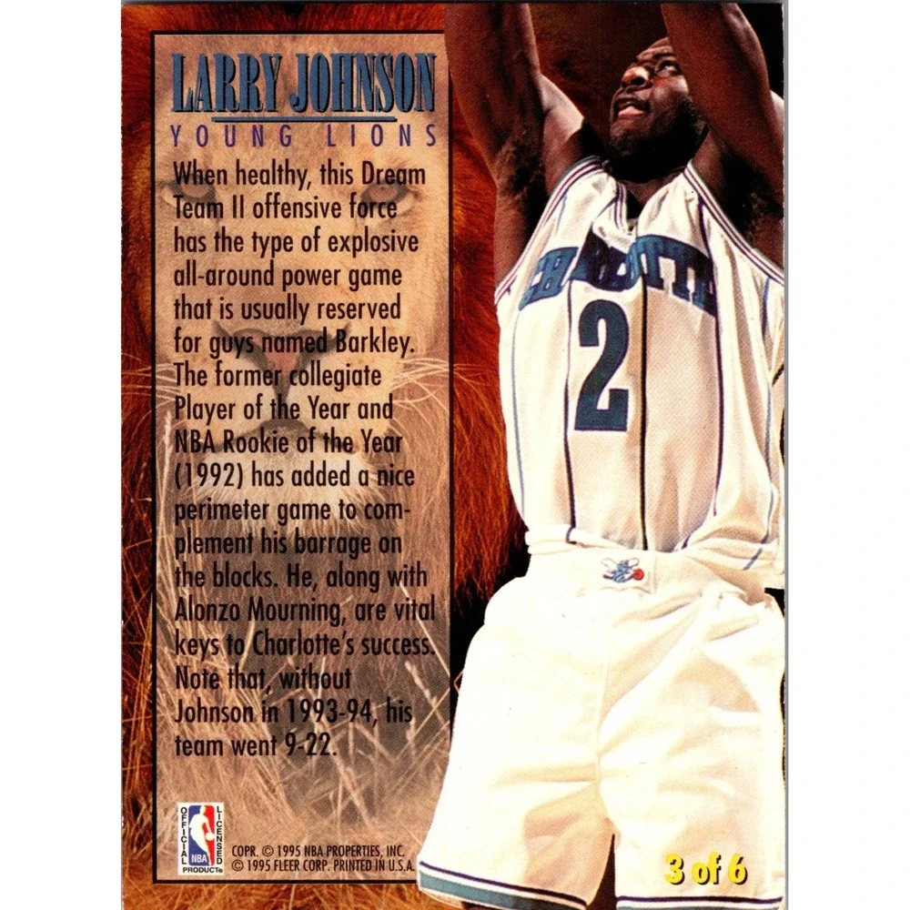 Larry Johnson 1994 Fleer Young Lions 3 Charlotte Hornets Basketball Card
